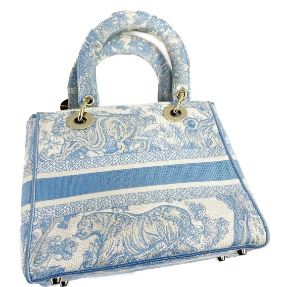 Christian Dior Toile de Jouy Lady D-Lite Bag Embroidered Canvas Cornflower Blue - Picture 10 of 15
